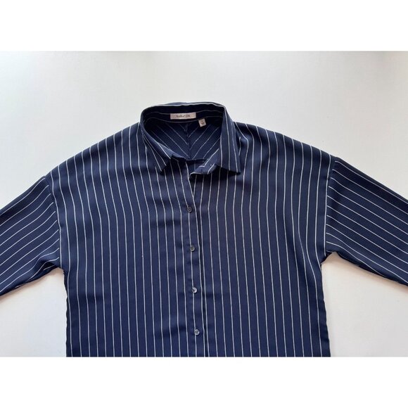 Aritzia BABATON Kearney Navy Striped Matte Satin Button-Up Shirt, Size S - Picture 6 of 11